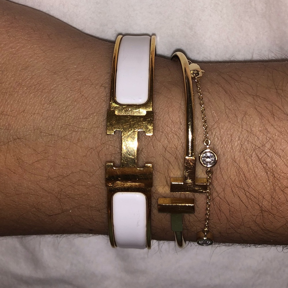 White and Gold Hermès click clack bracelet